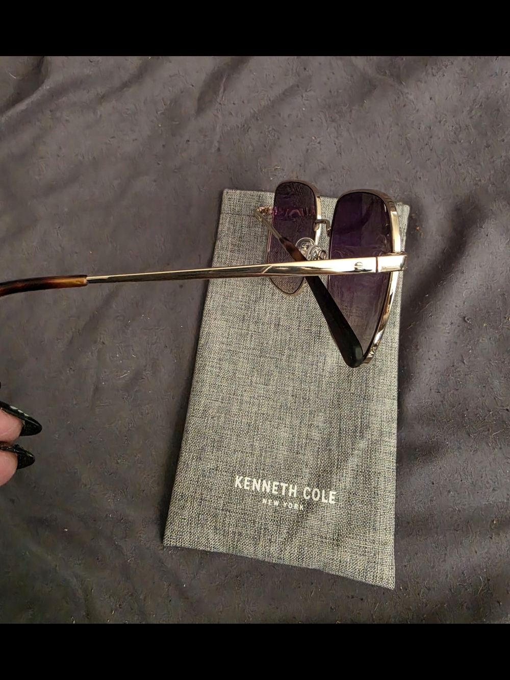 Kenneth Cole Gold Frame Oversized Square Sunglasses - Black Gradient Lenses - Picture 4 of 5
